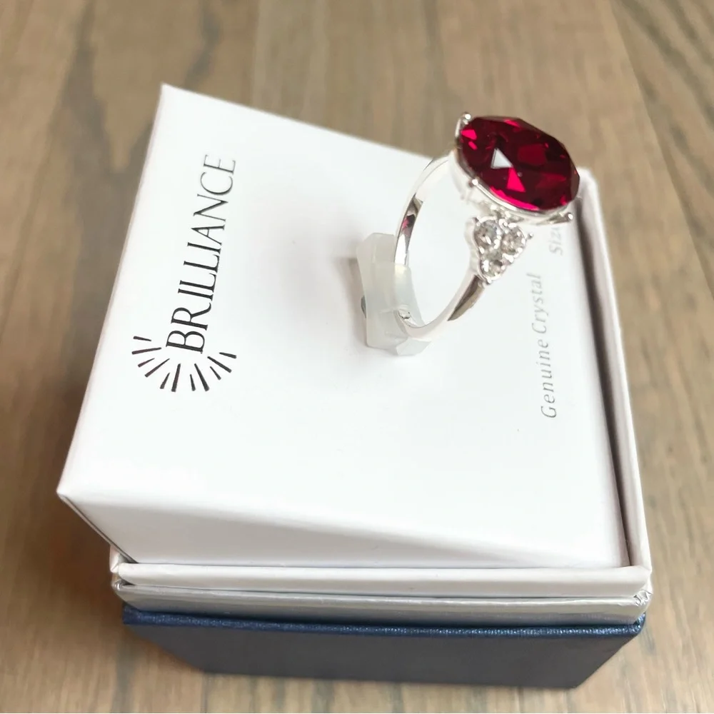 Red and silver genuine Crystal size 9 ring